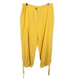 Calligraphie Women Size 12 Bright Yellow Linen Blend Cropped Casual Jogger Pants